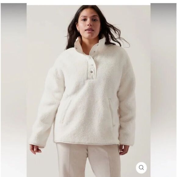Athleta Magnolia white Cozy 3/4 snap Sherpa Size L - Picture 1 of 14